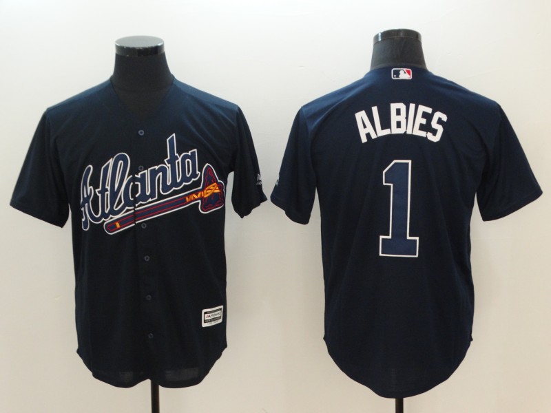 Men Atlanta Braves #1 Albies Blue Game MLB Jerseys
